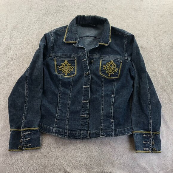 Metrostyle Womens Jean Jackeet Size 14 Collared Button Up Blue Denim Jacket Y2K - Picture 15 of 16